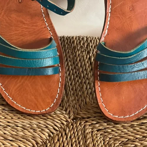 Women’s Blue Strappy Moroccan Leather Sandals