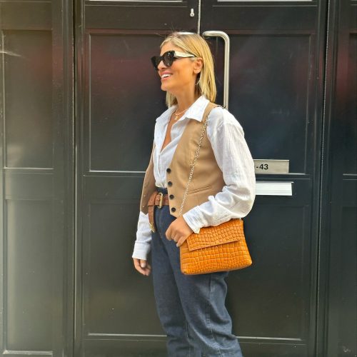 Brown Leather Shoulder Bag Minimalist Crossbody Women Handbag