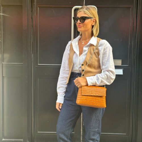 Brown Leather Shoulder Bag Minimalist Crossbody Women Handbag